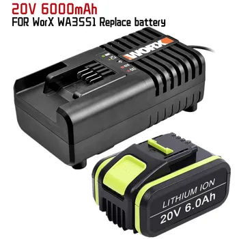 20V 6,0 Ah/6000mAh Lithium-ionen Batterie Ersatz für Worx WA3551 WA 3551,1 WA3553 WA 3553,2 WA3641 batterie + Ladegerät