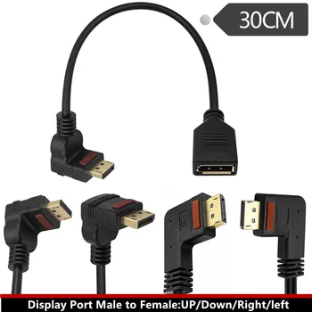 Zlato DisplayPort Muž 90° Uhol S Konektorom Spona Ovládacie Tlačidlo, aby sa Samica Predlžovací Kábel 0,3 m；