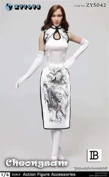 ZYTOYS ZY5042 1/6 Rozsahu Sexy dámske Oblečenie Vysoká Rozdeliť Cheongsam Šaty s Bielym Drak Vzor pre 12