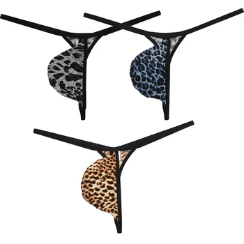 Odkryť Mužov Dôvery S Leopard Tlač Bielizeň T-Späť Dizajn Micro Bikini Zvýšenie Puzdro Odvážny Štýl Minimálne Pokrytie