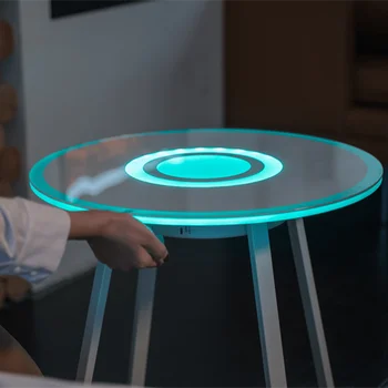 funkcia smart nočný stolík dotykový displej manipuloval Led luxusná káva centrum tabuľka smart veľký okrúhly sklenený konferenčný stolík