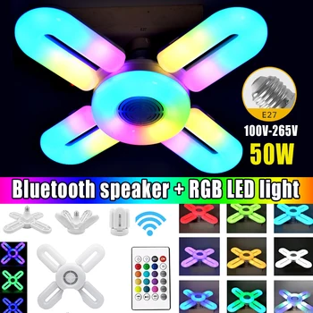 E27 LED Hudba Žiarovka Skladacie Stropné svietidlo Rgbw Stmievateľné Smart Bluetooth Žiarovka, Dj, Disco Svetlo 100V-265V