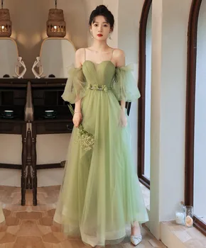 Elegantné Slim Fit Tráva Zelená Oka Nášivka Pearl Dospelých Šaty Ramenný Popruh Dlho Formálne Večerné Šaty Na Promóciu