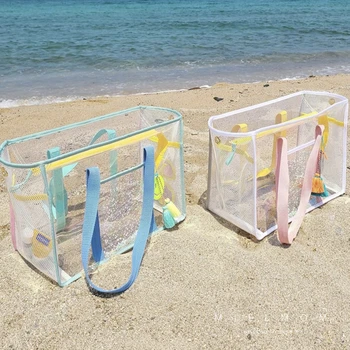 Jednoduché Letné PVC Plávanie Skladovanie Taška krémovú Farbu Veľkú Kapacitu Transparentné Nepremokavé Plážová Taška Jeden Taška cez Rameno Wash Bag