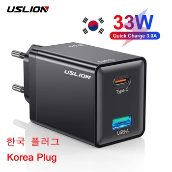 USLION Mini 33W GaN Kórea Nabíjačku USB Typu C QC3.0 Prenosné Rýchle Nabíjanie Pre iPhone 14 Pro Max Samsung S23 Ultra KR Cestovné Plug