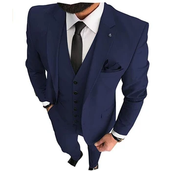 Námornícka Modrá Svadobné Tuxedos 2021 Ženícha Vyhovuje Groomsmen Najlepší Človek Pre Človeka Prom Obleky (Bunda+ Nohavice, Vesta +Kravatu) Na Mieru Oblek