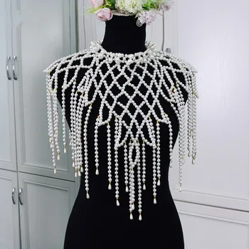 Luxusné strapec pearl ramenný reťazca ručné korálkové šaty príslušenstvo šatkou kvetinový dizajn veľký náhrdelník telo reťazca pre ženy jewel