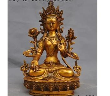 21 CM 9inchOld Tibete budhizmus Joss bronzové Pozlátené White tara kwan-yin GuanYin sochu budhu