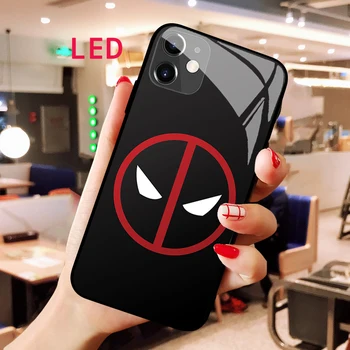 Deadpool Svetelný Tvrdeného Skla telefón puzdro Pre Apple iphone 12 11 Pro Max XS mini Akustická Kontrola Chrániť LED Podsvietenie krytu
