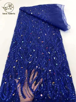 Modrá Afriky Veľké Kamene Čipky Textílie 2023 Vysokej Kvality 5 Metrov Nigérijský Francúzsky Ženícha Tylu Čipky Materiál Pre Svadobné Party Šaty