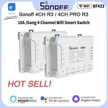 Sonoff 4CH R3/4CH PRO R3 WiFi Smart Switch Modul 4 Gang 433MHZ RF Diaľkové Svetlá, Spínač Podporu 4 Zariadenia Pracuje S Alexa