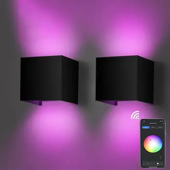 RGB Farebné Nepremokavé Vonkajšie Nástenné Svietidlo Až Led Lampa Moderný Minimalistický Inteligentné Aplikácie Ovládanie Stmievania Nočné Osvetlenie